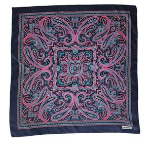 LAURA BORGHESE Navy Blue & Bright Pink Paisley Scarf | SZ 30" Sq